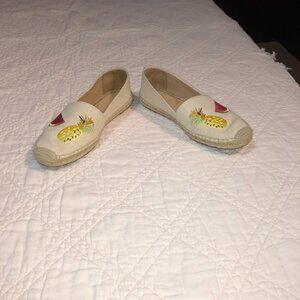 J Crew Canvas Espadrilles with Stitched Fruit Design, Size 9.5